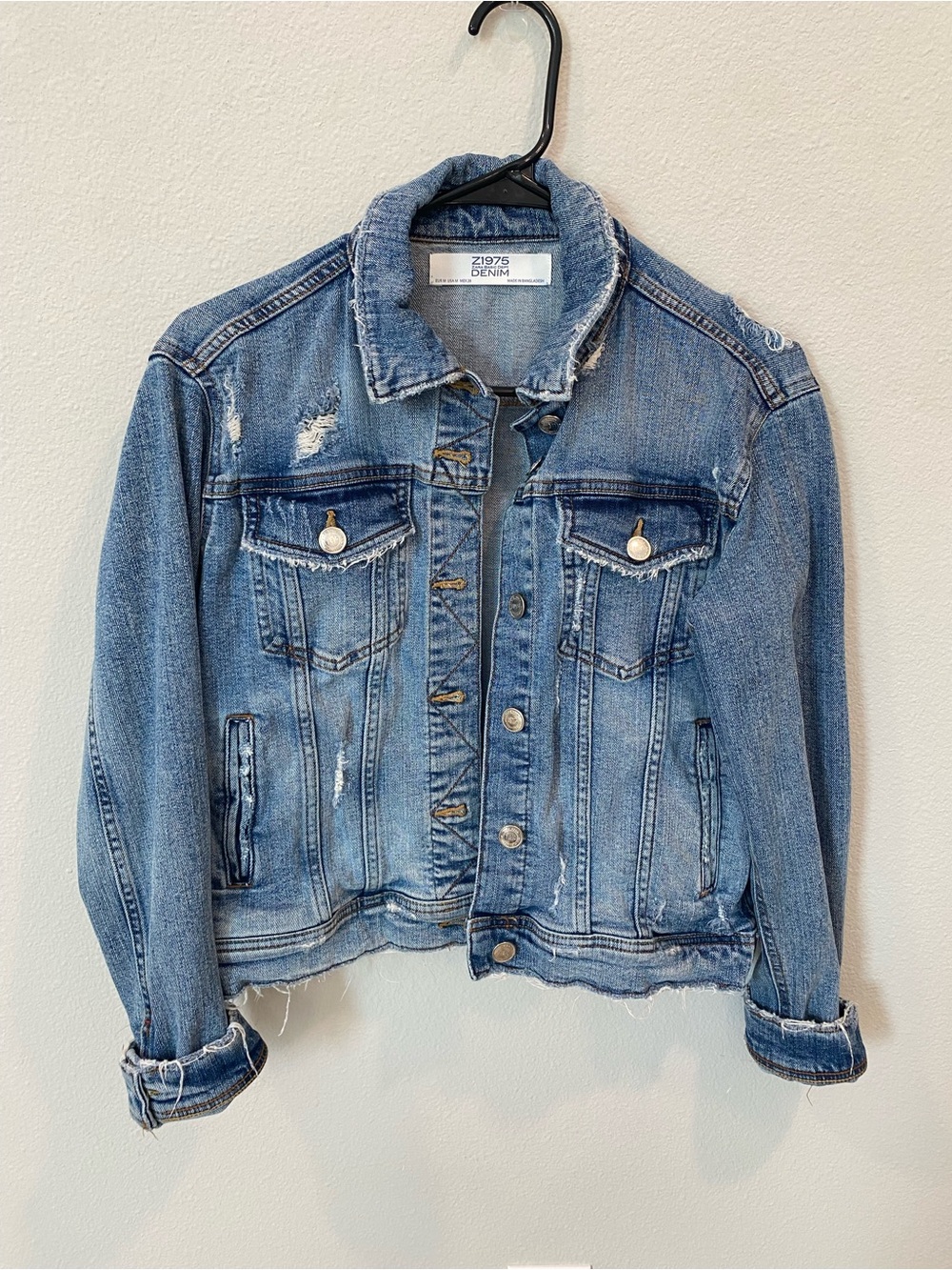 Zara Light Blue Distressed Denim Jacket